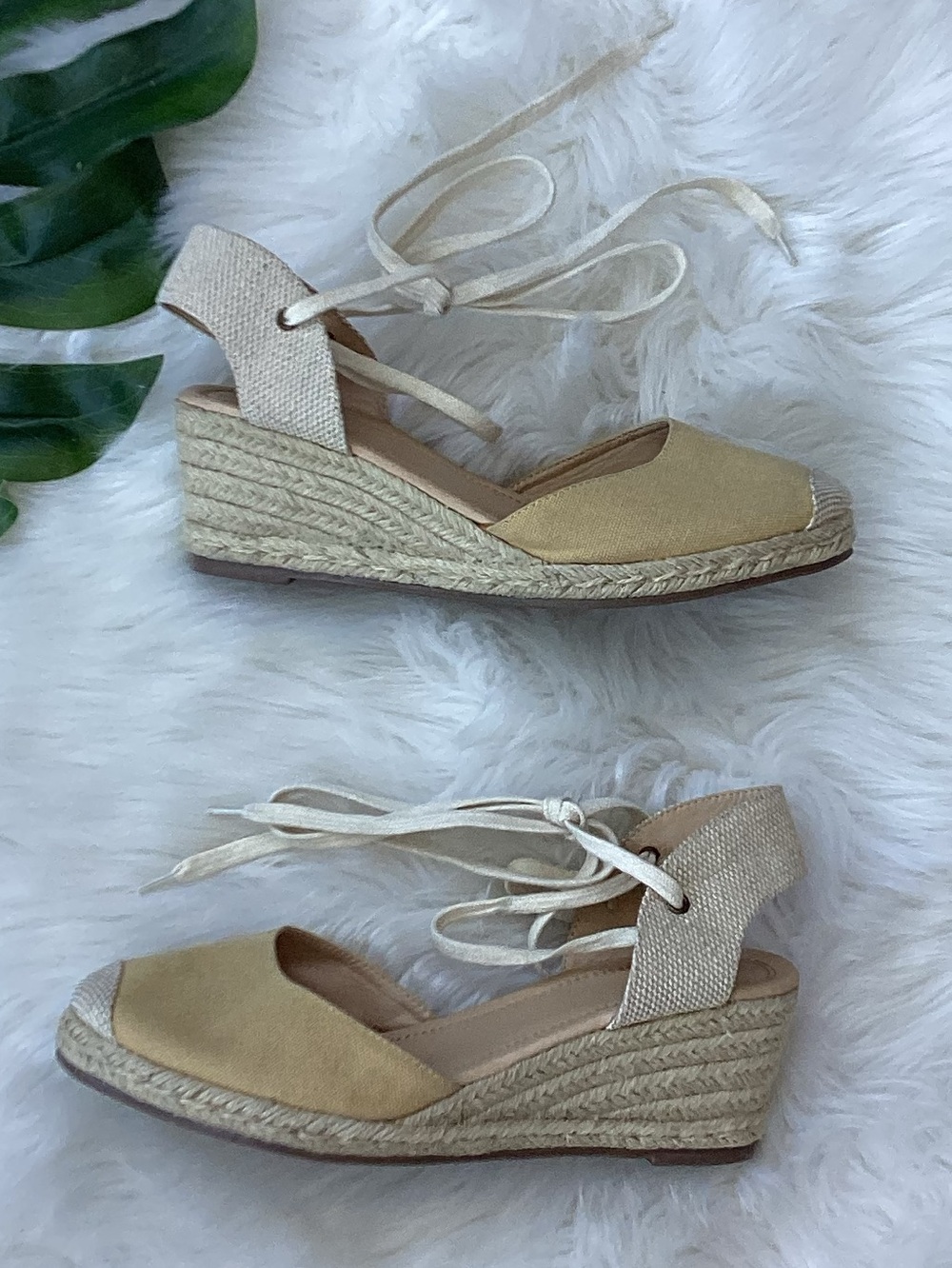 JG Ankle Tie Espadrilles Wedge Shoes Tan 10